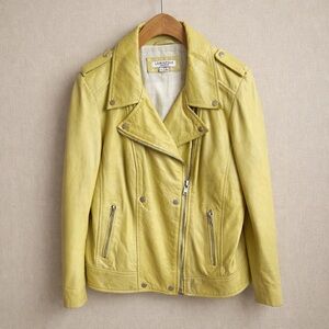 LAMARQUE Leather Moto Jacket Pastel Neon Green Biker Asymmetrical Zip Size L